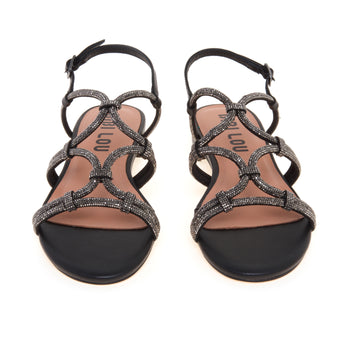 Sandalo basso Bibi Lou in pelle con tomaia full-strass - 5
