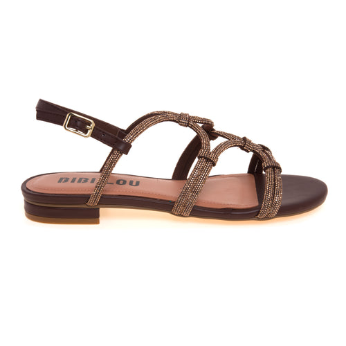 Sandalo basso Bibi Lou in pelle con tomaia full-strass