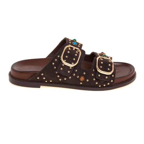 Ciabatta Bibi Lou in camoscio con borchie e pietre