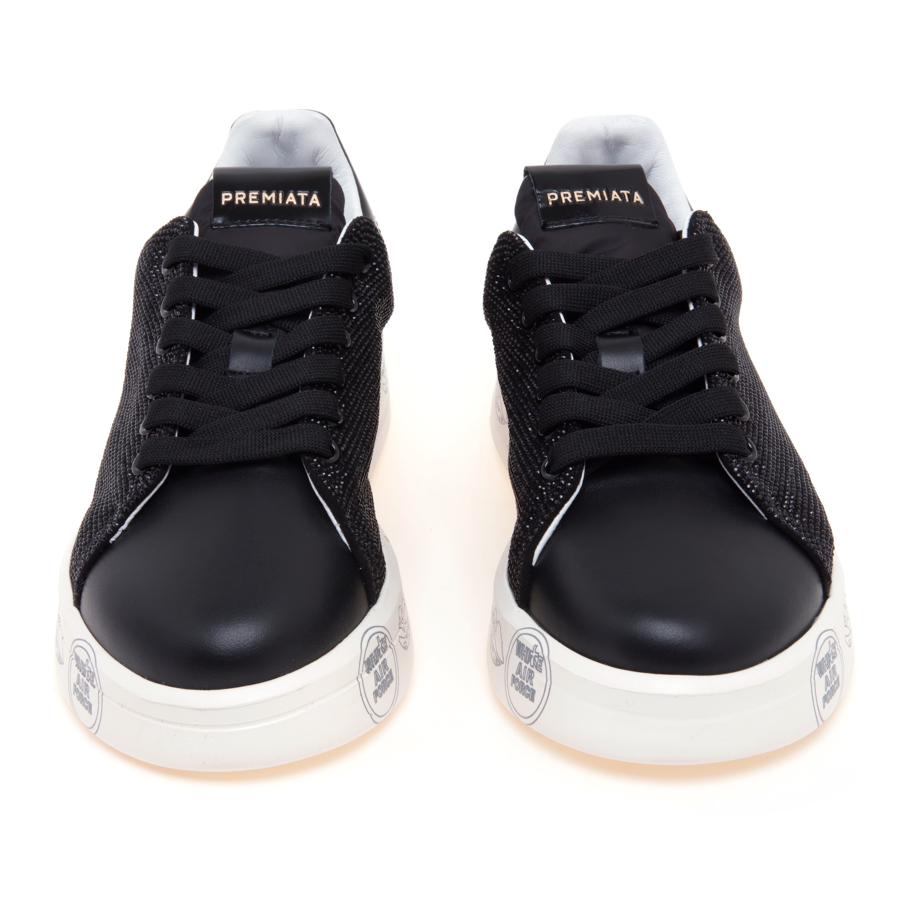 Sneakers Donna PREMIATA Belle 7813 - Pelle Nera Con Strass, Suola Oversize 4,2 Cm, Comode Ed Eleganti