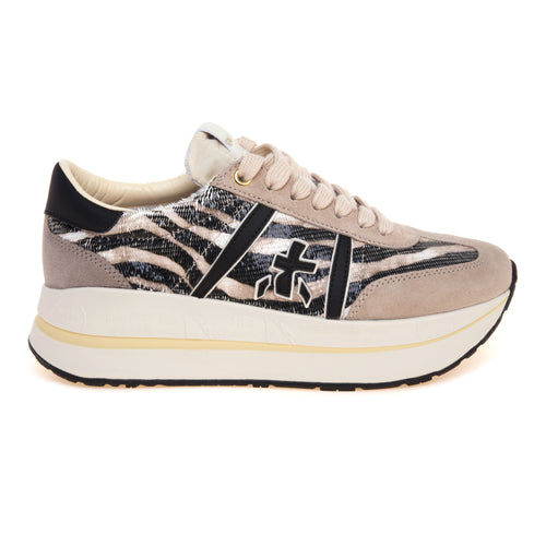 Sneaker Premiata Bethcoin in pelle incisa con stampa zebra e camoscio - 1