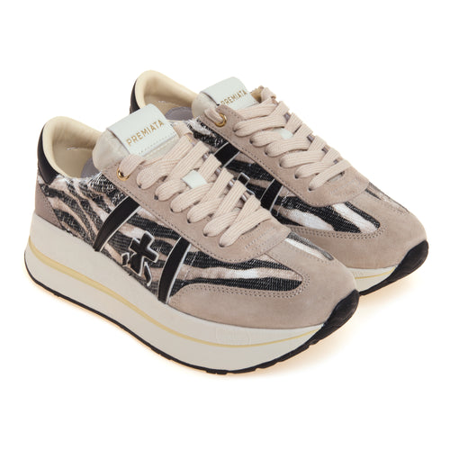 Sneaker Premiata Bethcoin in pelle incisa con stampa zebra e camoscio - 2