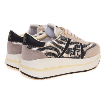 Sneaker Premiata Bethcoin in pelle incisa con stampa zebra e camoscio - 3