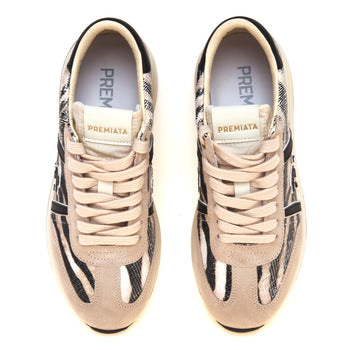Sneaker Premiata Bethcoin in pelle incisa con stampa zebra e camoscio - 5
