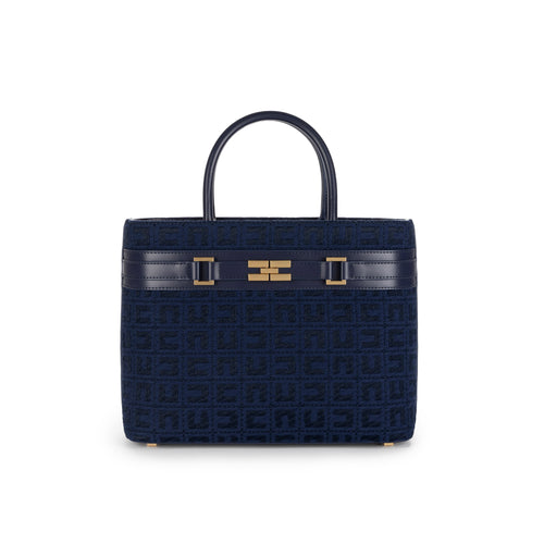 Shopper grande Elisabetta Franchi in tessuto jacquard logato con morsetto