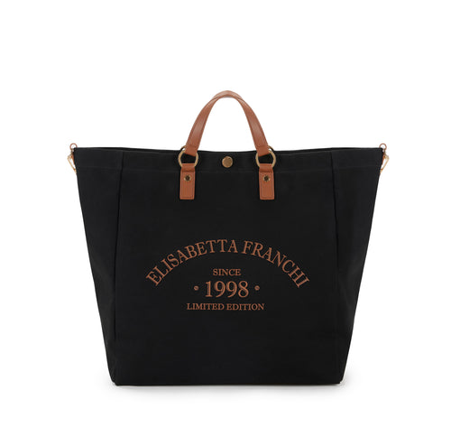Maxi tote Elisabetta Franchi in canvas con logo e manico a spalla