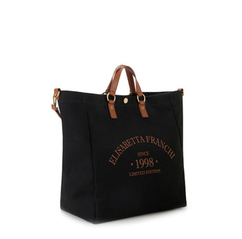 Maxi tote Elisabetta Franchi in canvas con logo e manico a spalla - 3