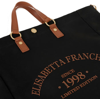 Maxi tote Elisabetta Franchi in canvas con logo e manico a spalla - 5