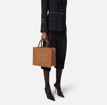 Borsa a mano Elisabetta Franchi in ecopelle con maxi logo e tracolla - 5