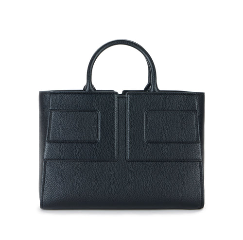 Borsa a mano grande Elisabetta Franchi in ecopelle grain con maxi logo e tracolla