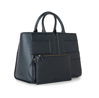 Borsa a mano grande Elisabetta Franchi in ecopelle grain con maxi logo e tracolla - 4