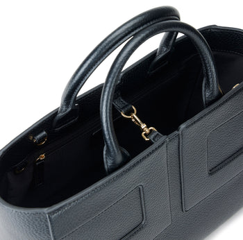 Borsa a mano grande Elisabetta Franchi in ecopelle grain con maxi logo e tracolla - 5