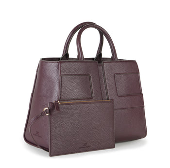 Borsa a mano grande Elisabetta Franchi in ecopelle grain con maxi logo e tracolla - 5