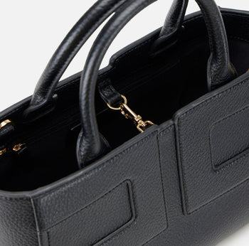 Borsa a mano Elisabetta Franchi in ecopelle effetto grain con maxi logo e tracolla - 4