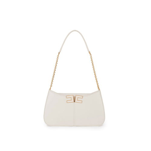 Borsa a spalla piccola Elisabetta Franchi in ecopelle con spacco a V e logo in metallo