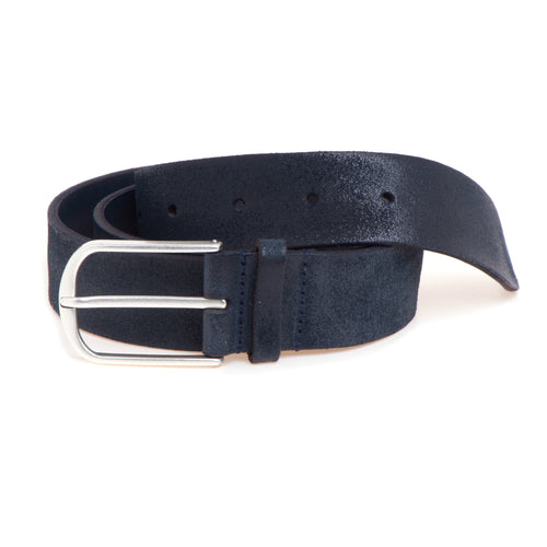 Cintura Gavazzeni "Murray" in camoscio ingrassato H. 35 mm con fibbia opaca BLU