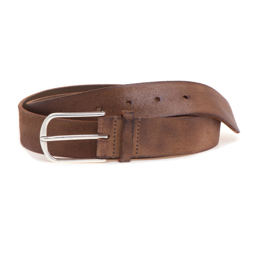 Cintura Gavazzeni "Murray" in camoscio ingrassato H. 35 mm con fibbia opaca FANGO