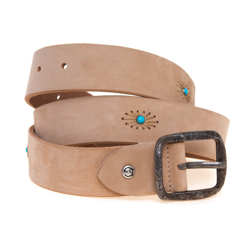 Cintura Gavazzeni in nabuck con turchesi e impunture