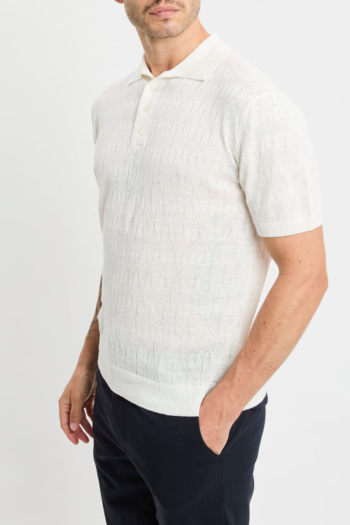 Polo manica corta Daniele Fiesoli in lino e cotone con trama rombi