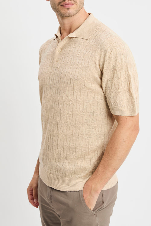 Polo manica corta Daniele Fiesoli in lino e cotone con trama rombi
