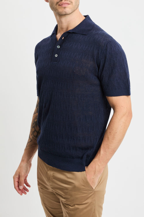 Polo manica corta Daniele Fiesoli in lino e cotone con trama rombi