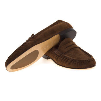 Mocassino penny Poeve in pelle scamosciata con suola in cuoio - 4