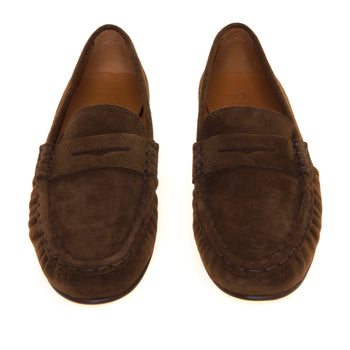 Mocassino penny Poeve in pelle scamosciata con suola in cuoio - 5