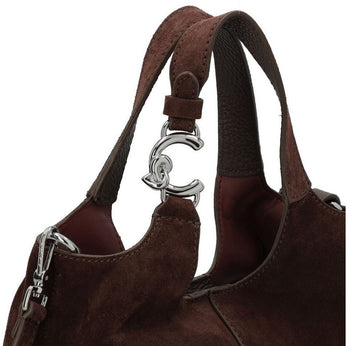 Secchiello coccinelle in camoscio marrone con tracolla regolabile - 6