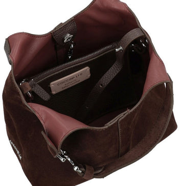 Secchiello coccinelle in camoscio marrone con tracolla regolabile - 7