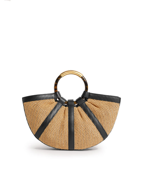 Borsa a mano Coccinelle Shell Media in pelle e tessuto con tracolla