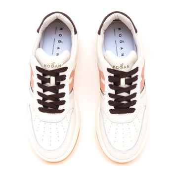 Sneaker Hogan H630 basket in pelle e camoscio con glitter  BURRO - 5