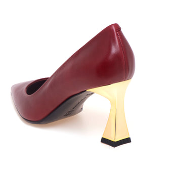 Decolletè a punta Sergio Levantesi in pelle con tacco 70 mm a rocchetto laminato oro - 4