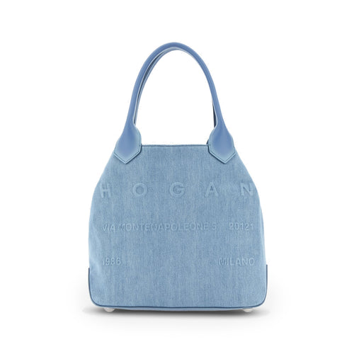Borsa shopping Hogan Script media in canvas con logo embossed