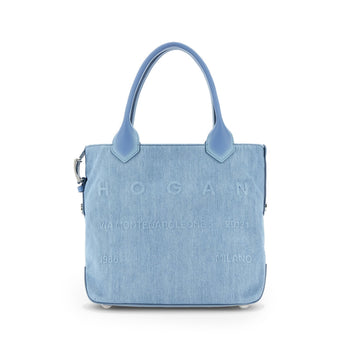 Borsa shopping Hogan Script media in canvas con logo embossed - 6