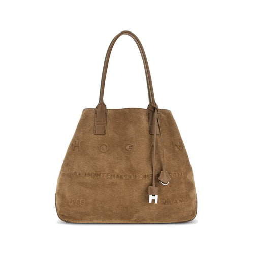 Borsa shopping Hogan Script Media in camoscio con indirizzo rilievo