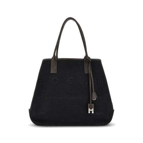 Borsa shopping Hogan Script Media in tessuto e pelle con indirizzo rilievo