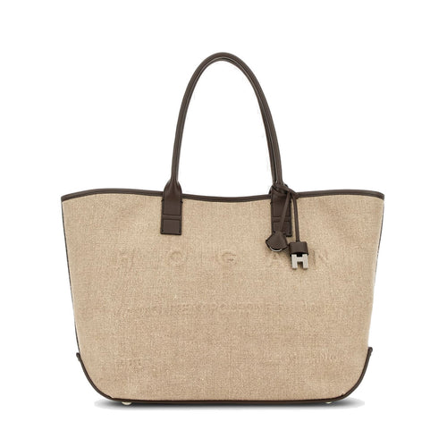 Borsa shopping media Hogan in tessuto con lettering in rilievo tono su tono e profilli in pelle