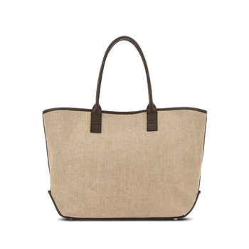 Borsa shopping media Hogan in tessuto con lettering in rilievo tono su tono e profilli in pelle - 3
