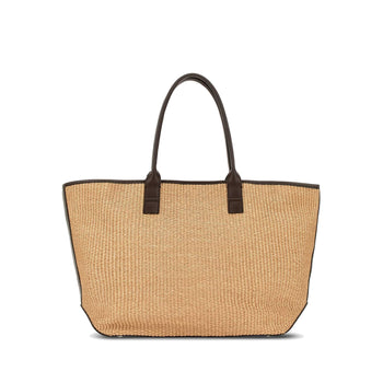 Borsa shopping media Hogan in rafia con lettering stampato e profili in pelle - 3