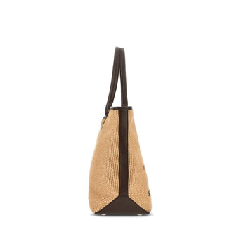 Borsa shopping media Hogan in rafia con lettering stampato e profili in pelle - 4