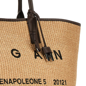 Borsa shopping media Hogan in rafia con lettering stampato e profili in pelle - 6
