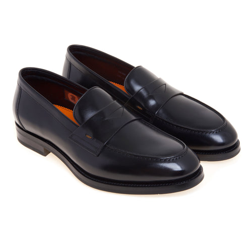 Mocassino penny Santoni in pelle spazzolata con suola in gomma e costruzione Good Year - 2