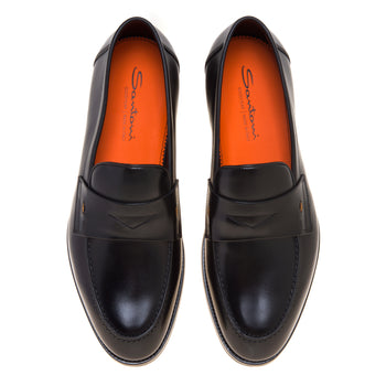Mocassino penny Santoni in pelle spazzolata con suola in gomma e costruzione Good Year - 5
