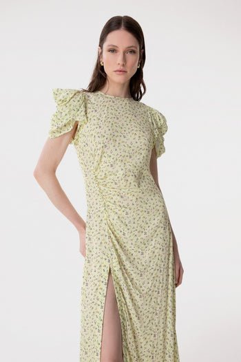 Abito midi Mar De Margaritas Kristel in viscosa con drappeggio e stampa Jasmin - 3