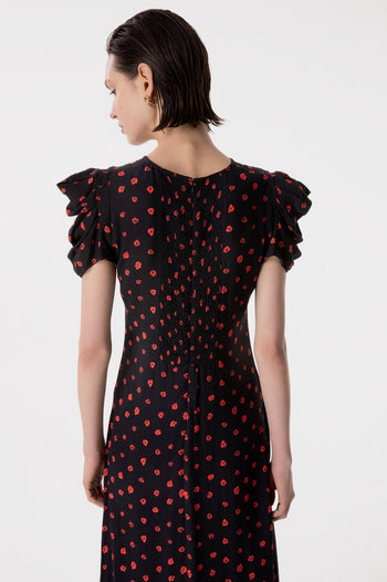Abito midi Mar De Margaritas Kristel in viscosa con drappeggio e stampa rose - 4