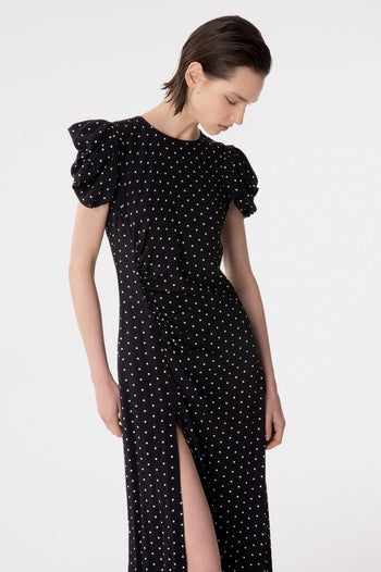 Abito midi Mar De Margaritas Kristel in viscosa con drappeggio e stampa pois - 3