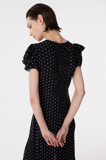 Abito midi Mar De Margaritas Kristel in viscosa con drappeggio e stampa pois - 4