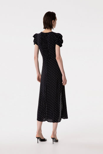 Abito midi Mar De Margaritas Kristel in viscosa con drappeggio e stampa pois - 5