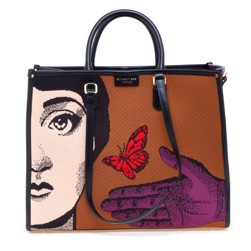 Borsa My Best Bag "Atena" in tessuto jacquard con fantasia Butterly - misura grande