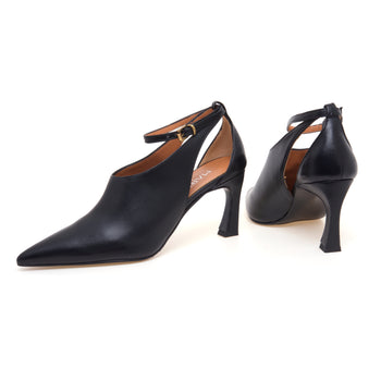 Decolletè montante Martina T in pelle aperto ai lati con tacco 70 mm - 4